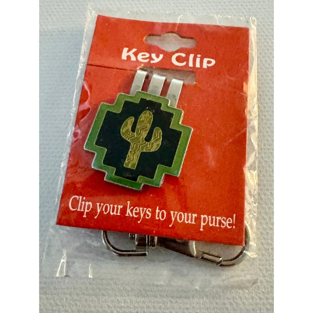 Cactus Purse Key Clip Southwestern Saguaro Bag Hook Key Finder Silver Green